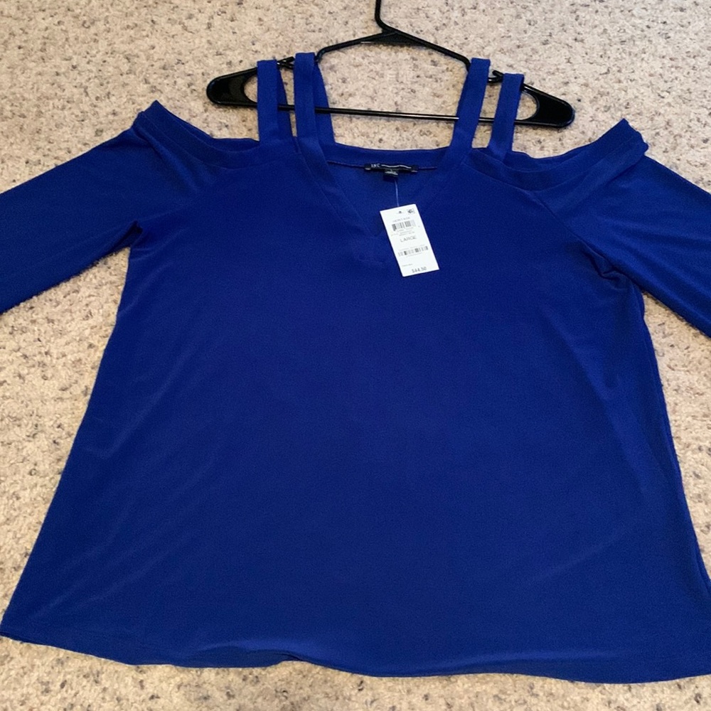 I.N.C. International Concepts Bright Blue Cold Shoulder Top